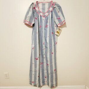Vintage Komar Floral Stripe 1/2 Zip Long Robe Nightgown Women's Size S NWT